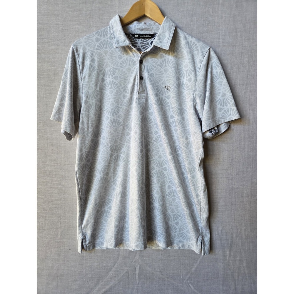 Travis Mathew Golf Polo Shirt Mens Medium Active Lifestyle Stretch Gray Tropical